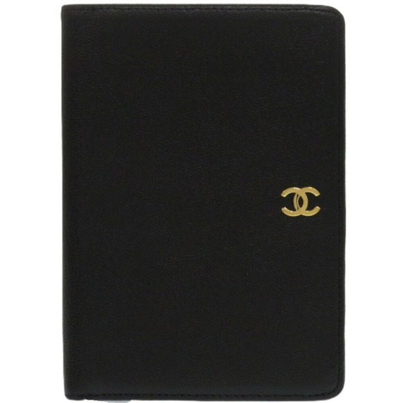 CHANEL Authentic Black Lambskin Leather Logo Wallet